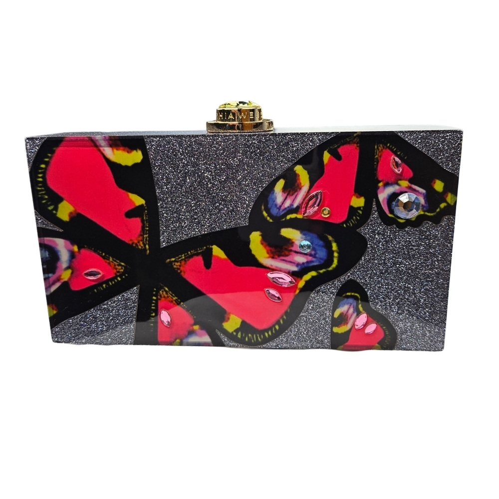 ❤️SPECIAL❤️SOPHIA WEBSTER Butterfly Clutch, Glittery Black & Crystals - Picture 7 of 10